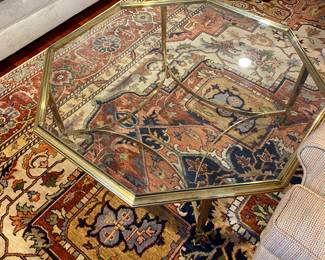 LaBarge brass and glass table.