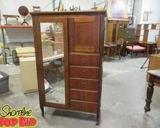 1900s Crescent Line Furniture Chifforobe Armoire Dresser on Casters, Absolutely Beautiful