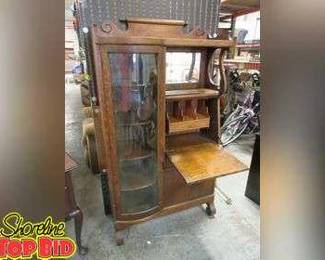 Antique Secretary Curio Display Cabinet