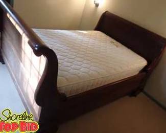 Antique Sleighbed Absolutely Stunning Cast Iron Wood Bed with Casters, comes with Mattress