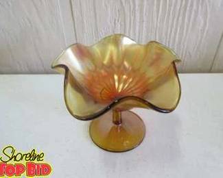 Rare Find Fenton Marigold or Amberina Ruffled Glass Pedestal Dish Beautiful, No Chips or Cracks