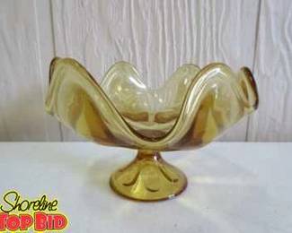 Vintage Amber Viking Glass 6 Base Petal Swung Glass MCM, No chips or Cracks