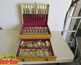 Vintage MCM Twin Star Stainless Steel Flatware Set by Oneida Community Comes with Jewelry Box