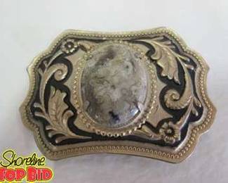 Western Wear Belt Buckle with Crazy Lace Agate Stone