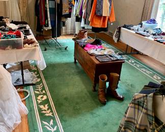 Nice Selection of Men's & Woman's Clothing (Especially Coats), Belts, Tuxedo Accessories, Large Ping Area Rug, and more...