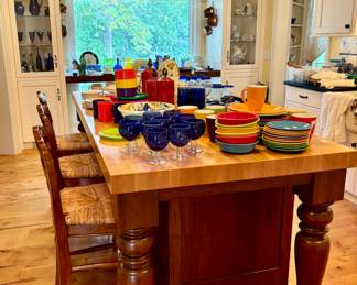 Fiesta, Cobalt Stemware, and Trio of Bar Stools 