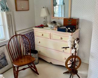 Vintage Spinning Wheel, Rocker and Dresser