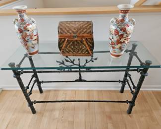 Cast Iron tree glass top entry table