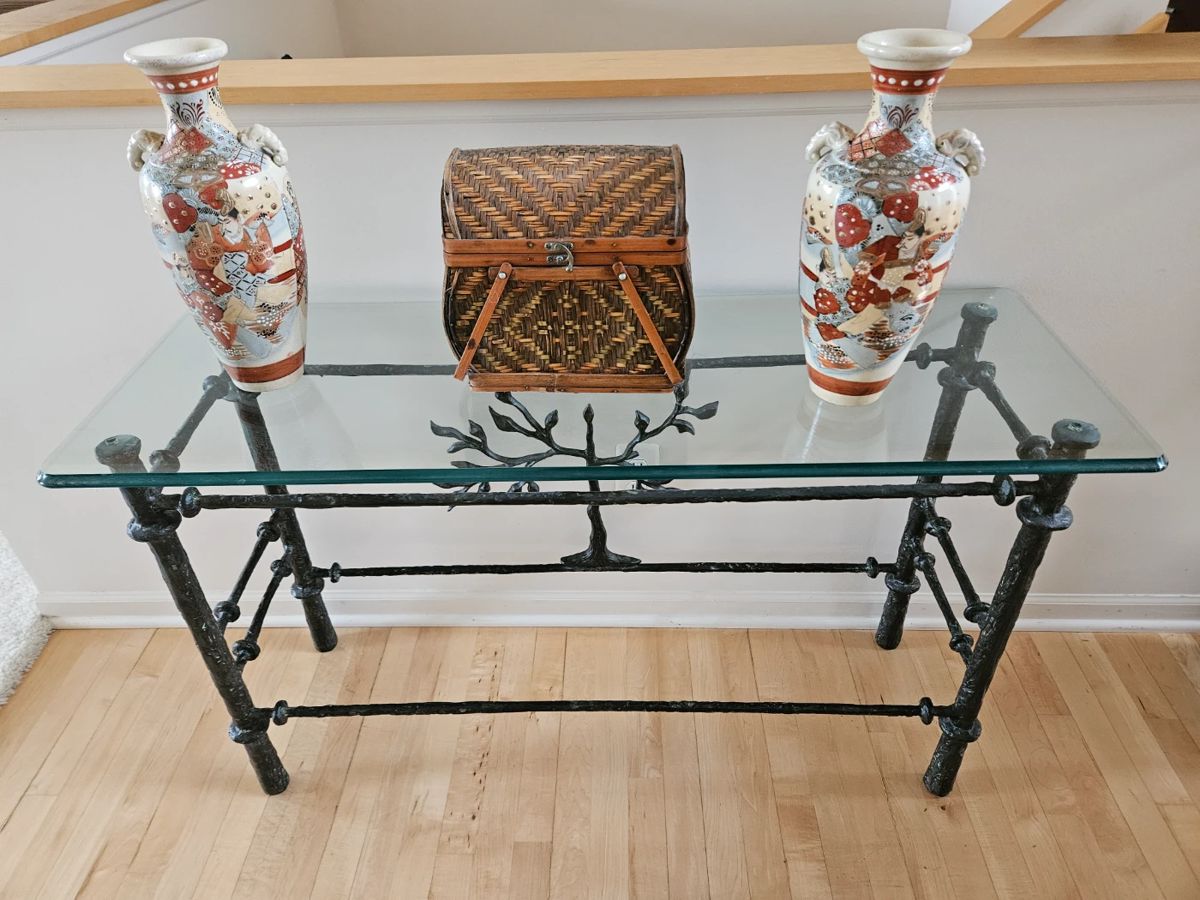 Cast Iron tree glass top entry table