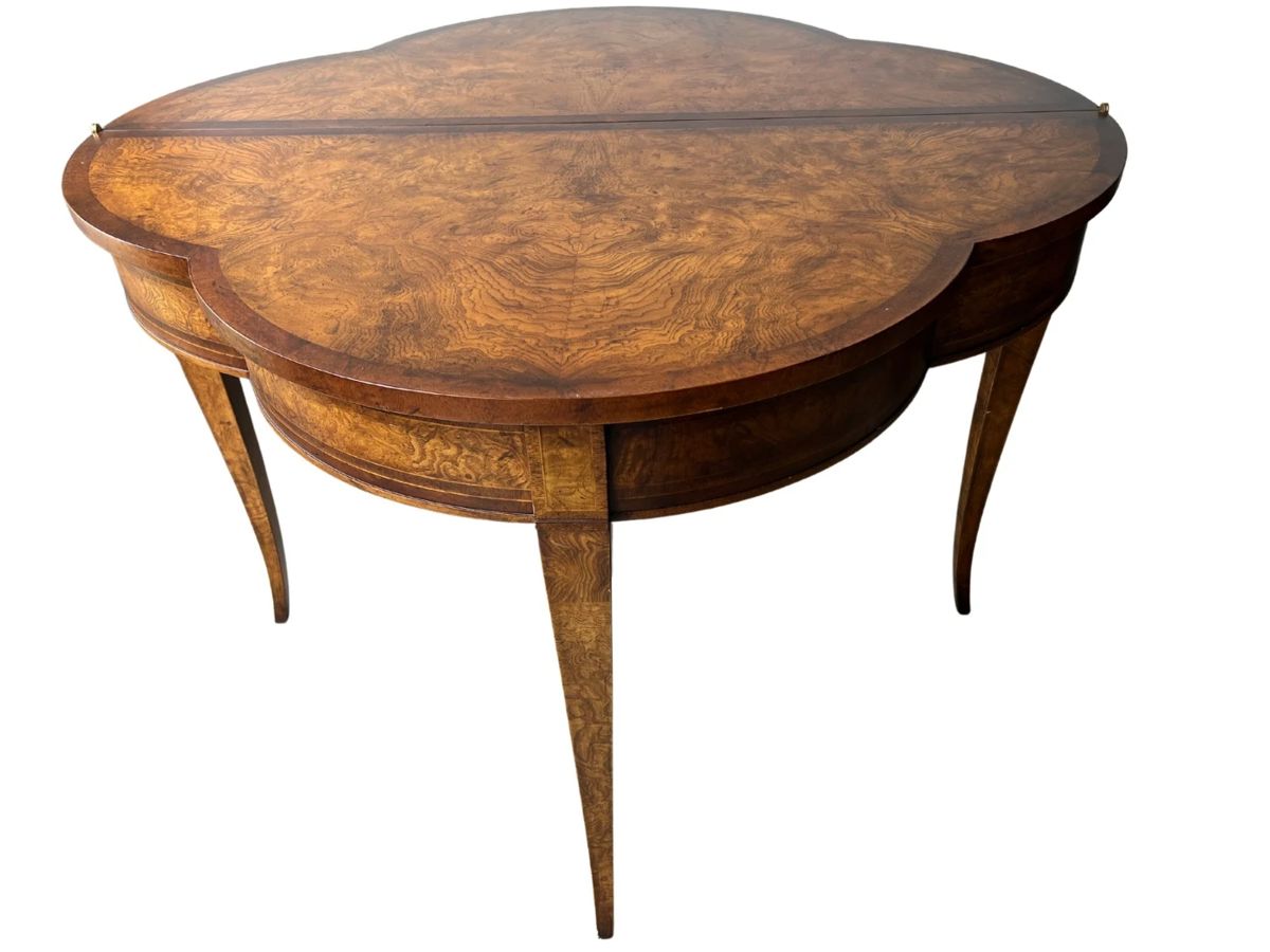 Antique Quatrefoil Table w/ Burlwood Top