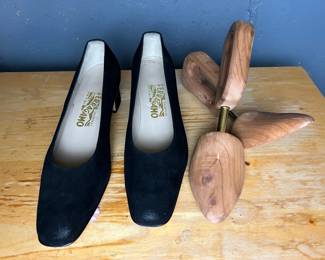 Salvatore Ferragamo Black Leather Pumps, Size 10