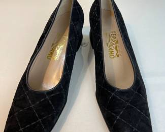 Salvatore Ferragamo Black Suede Pumps, Size 10