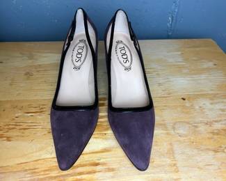 Tod's Eggplant Purple Suede Made In Italy Heels, Size 10