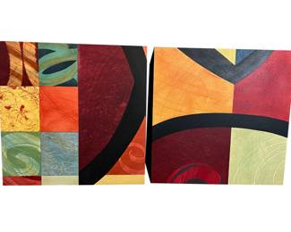 Matching Pair Of Signed Mixed Media Abstract Paintings