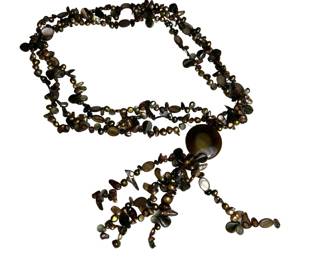 Natural Agate & Shell Very Long Beaded Necklace
