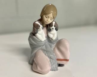 Lladro Snuggle Up Girl + Puppies Figurine #06226