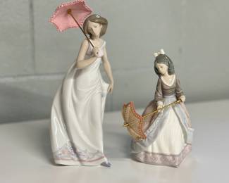 Pair of Lladro Figurines: Jolie with parasol #5210 & Afternoon Promenade #7636
