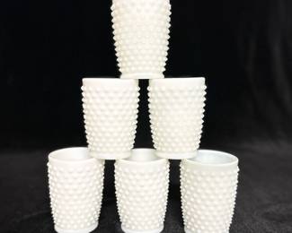 6 Fenton Opalescent Milk Glass Ring of Fire Cups