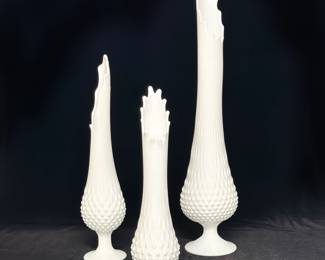 Trio of Fenton Milk Glass Swung Vases