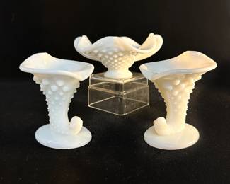 Trio Fenton Opalescent Milk Glass Ring of Fire Tableware