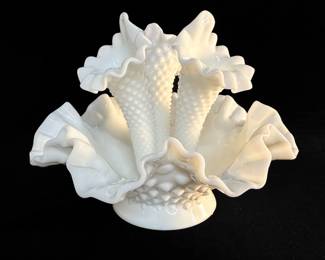 Fenton Milk Glass Hobnail Epergne Vase