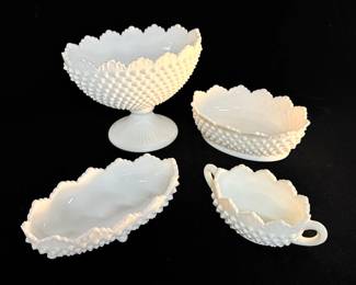 Collection of Fenton Hobnail Milk Glass Compotes
