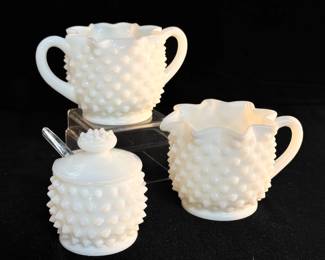 Trio Fenton Opalescent Milk Glass Ring of Fire Tableware