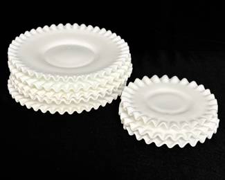 8 Fenton Ruffle Edge Hobnail Milk Glass Plates