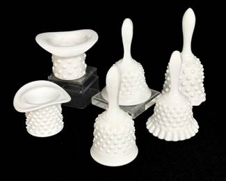 Fenton Hobnail Milk Glass Hats and Bells 
