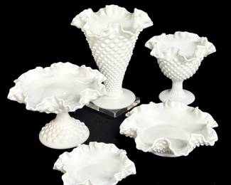 Fenton Milk Glass Hobnail Bowls and Vases 