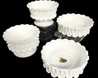 Fenton Milk Glass Scallop Edge Hobnail Dishes