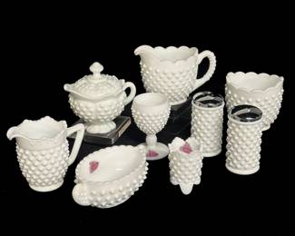 Assorted Fenton Milk Glass Hobnail Tableware