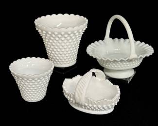 Fenton Hobnail Milk Glass Vases and Baskets