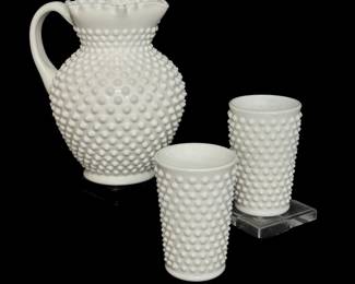 Fenton Hobnail Milk Glass Pitcher and Tumblers