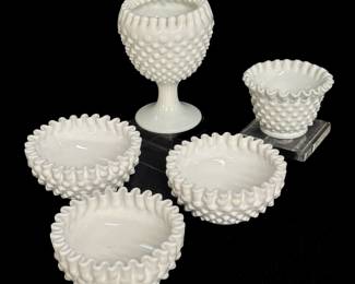 Fenton Milk Glass Hobnail Bowls and Vases