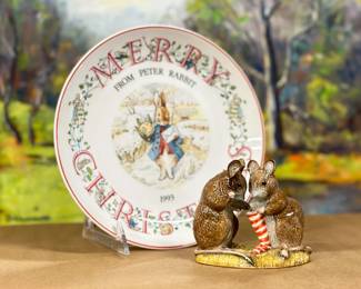 Royal Albert Christmas Stocking Figurine  #3257 and 1993 Commemorative Wedgwood Plate.