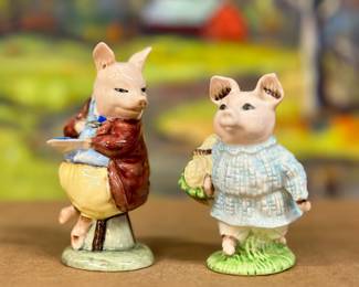 Beswick + Royal Albert Pig Figurines: Little Pig Robinson #1104 and Pigling Eats his Porridge #3253. 