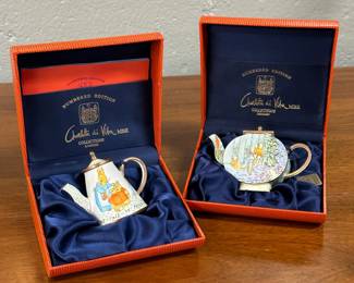 Pair Charlotte diVita Beatrix Potter Teapots #BP002 and #BP003. 