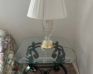 Glass lamp on glass top table