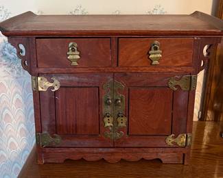 Wood jewelry box with brass accents