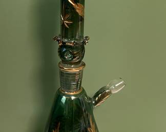 Green glass hookah with gold accents