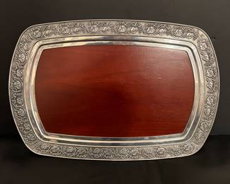 Pewter and wood serving tray