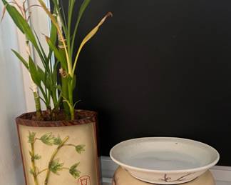 Potted bamboo and southwestern bowl