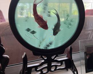 Glass decorative fish decor on stand