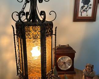 Mid Century Modern Amber Glass Pendant Lamp