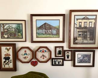 Wall Collage of Art, Cross stitch, Needle Point, Watercolor, prints