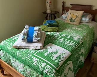 Vintage Green Bed Spreads, Twin Size, Set of Two