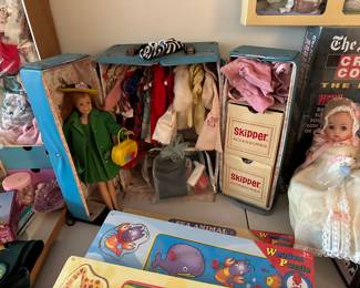 antique skipper doll, case and clothes