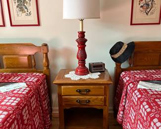 Mid Century Modern Red Table Lamp, End Table