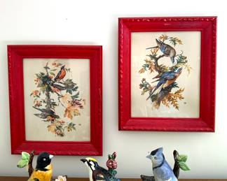 Red Framed Bird Prints,